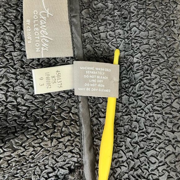 Travelers Collection Chicos Textured Crinkle Open Front Black Tan Jacket Women S - Picture 9 of 13